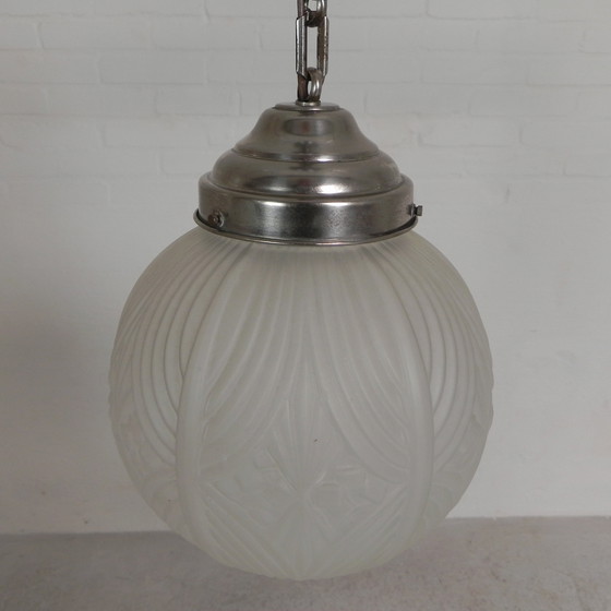 Image 1 of Art Deco pendant lamp with round sphere with geometric patterns, 1930s