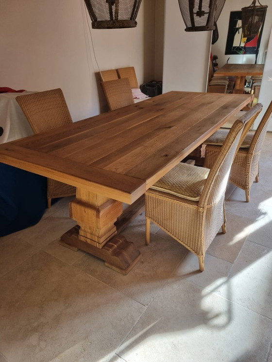 Image 1 of monastery table + 6 wicker chairs