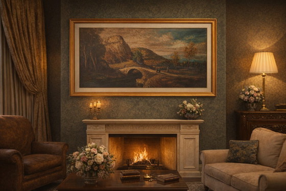 Image 1 of Oil painting "Landscape with Bridge" by G. GRIGNANI, 1983