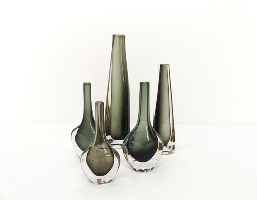 Sammlung Von 5 Skandinavischen Glasvasen Sommerso Nils Landberg Für Orrefors
