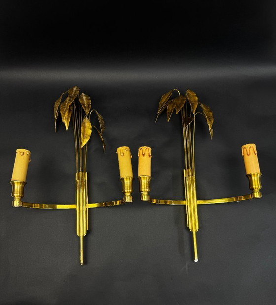 Image 1 of Coppia di appliques Maison Charles "Lauriers", 1960 circa