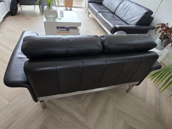 Set divani design HF, 2 divani, HF style, Divani 3 posti, Pelle, Nero (foto 7 di 7)