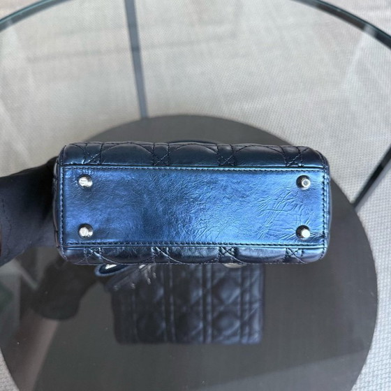 Image 1 of DIOR LADY MINI - PELLE DI VITELLO LUCIDA CANNAGE, BLU METALLIZZATO, FERRAMENTA ARGENTO