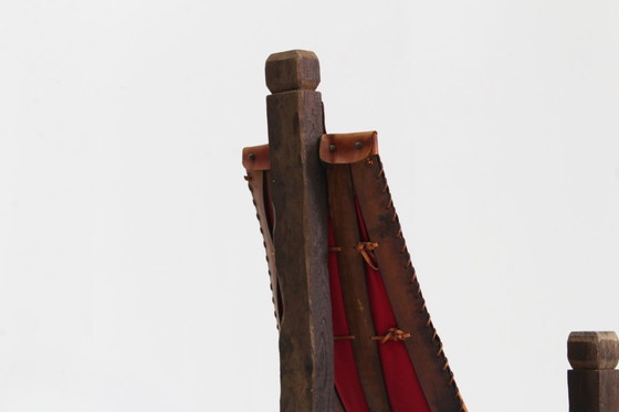 Image 1 of Vintage Brutalist tripod chair leather and wood