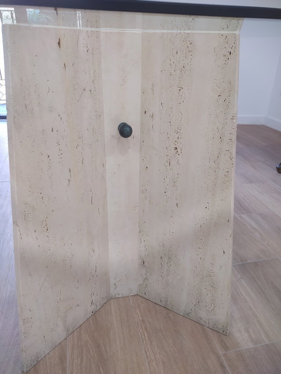 Image 1 of Elegant Glass and Travertine Table