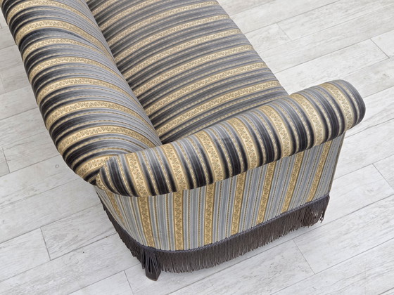 Image 1 of 1960s Danish 3-Seater Sofa, Blue/Beige Furniture Velour, Beech Wood Legs