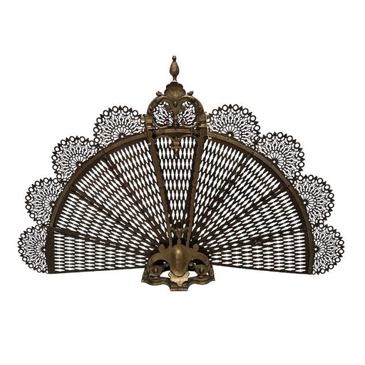 Antique French brass peacock fire screen, late 19th century