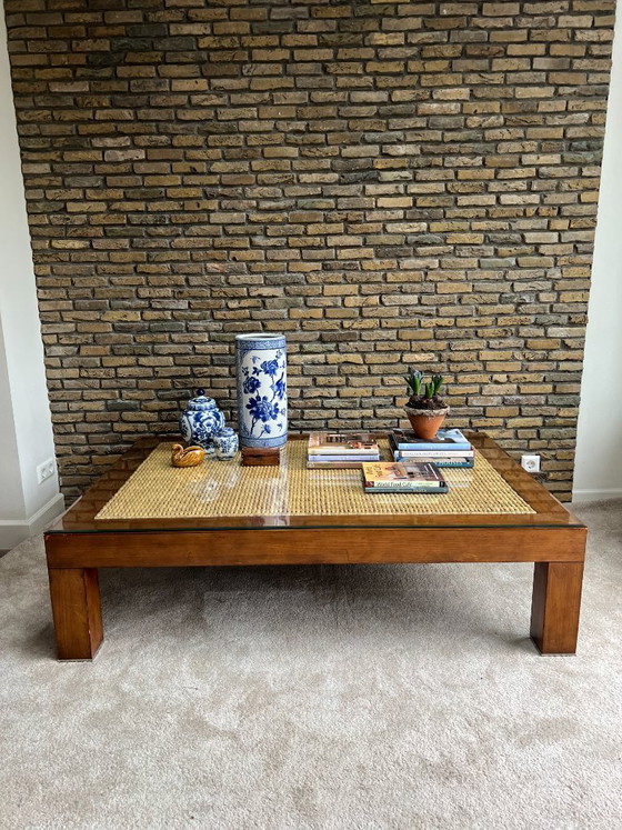 Image 1 of Vintage Ralph Lauren Home coffee table with woven wooden top