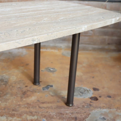 Vintage travertine coffee table metal