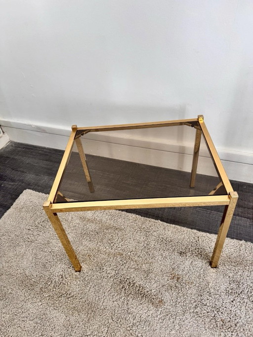 Tafel van gerookt glas uit de jaren 70 – bijzettafels, Brass