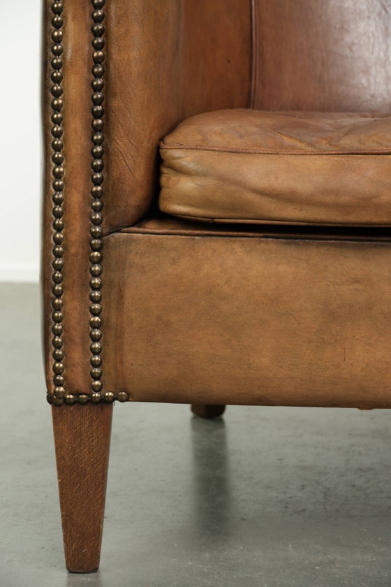 2x Grand Fauteuil Club Robuste en Cuir de Mouton Vintage avec une Belle Patine – Leather (photo 13 of 14)