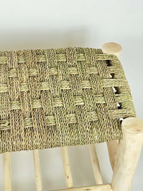 Image 1 of Panchina marocchina in foglie di palma intrecciate a mano - Seduta rustica in stile boho 100cmx40cm