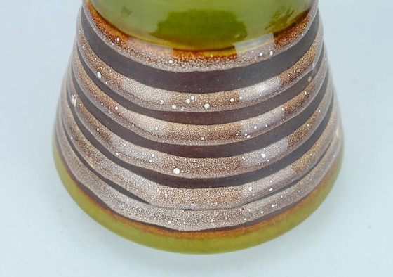 Image 1 of vintage mid century fohr keramik VASE model 130 15 olive green with stripe pattern