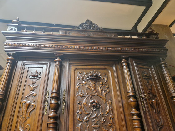 Image 1 of Antique Renaissance Sideboard Cabinet – Solid Wood – Hand-Carved