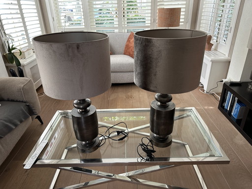 2 Light & Living Table Lamps – tafellampen, Metal, Velvet