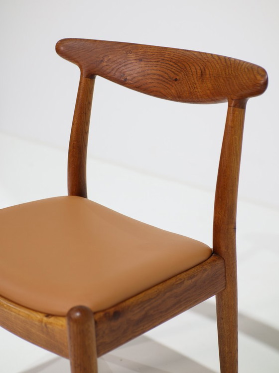 Hans J. Wegner W1 Chaise Chêne Cuir C.M. Madsen Années 1950 – Hans Wegner, Chaises de salle à manger, Leather (photo 6 of 12)