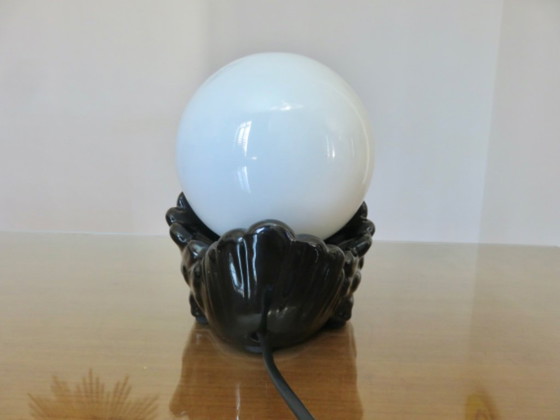 Image 1 of Black swan lamp in ceramic and opaline, black swan lamp, 1970