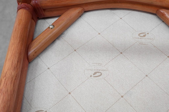 Image 1 of Set of 6 bamboo dining room chairs with geometric upholstery by Gasparucci, Italy 1980s