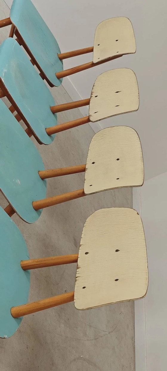 Lot de 4 chaises en bois bleu clair TON Bystrice (Thonet), lot 2. – Chaises de salle à manger, Wood (photo 12 of 22)