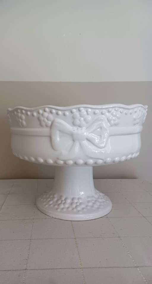 Italian Ceramic Centerpiece on Base – Sculptural Relief & Bow Motif – 60s/80s