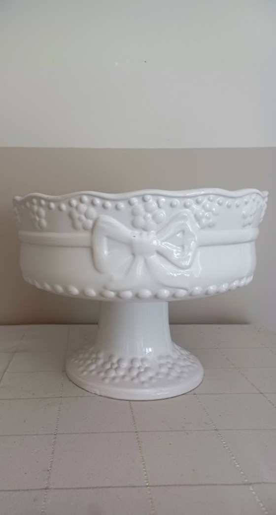Image 1 of Italian Ceramic Centerpiece on Base – Sculptural Relief & Bow Motif – 60s/80s