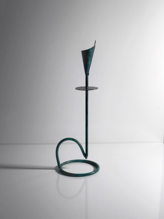 Image 1 of 90er Kerzenständer Türkis Postmoern Metall Postmodern Kerzenleuchter Grünspahn Dekor