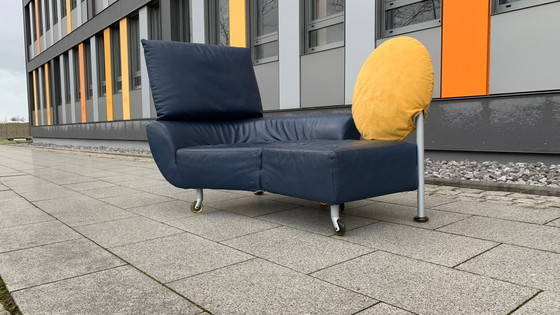 Image 1 of Divano/seduta di design CASSINA in pelle Topkapi blu/grigio - giallo