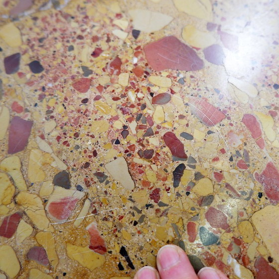 Image 1 of Round wooden coffee table with an Aleppo breccia marble top