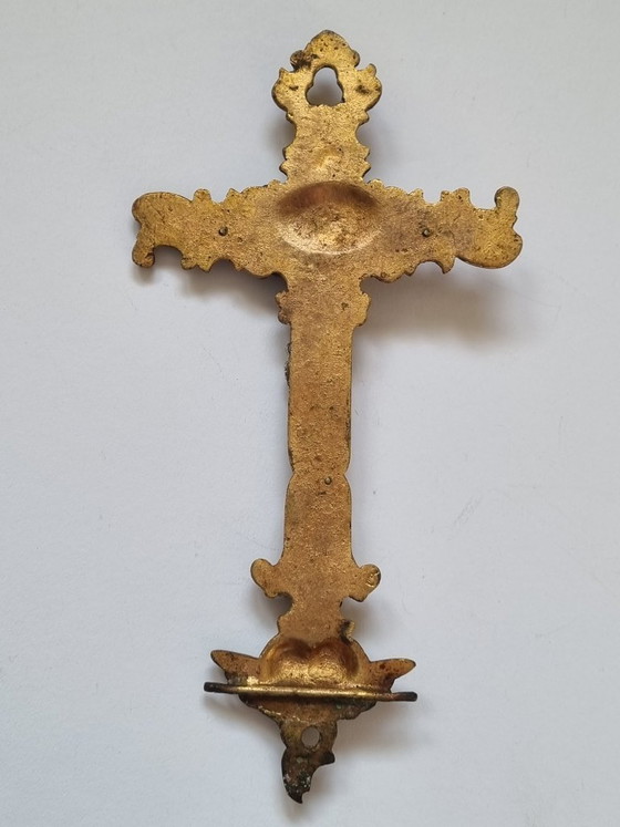 Image 1 of Antique crucifix / wall cross – Neo-Baroque circa 1900, brass, gilded & silver-plated