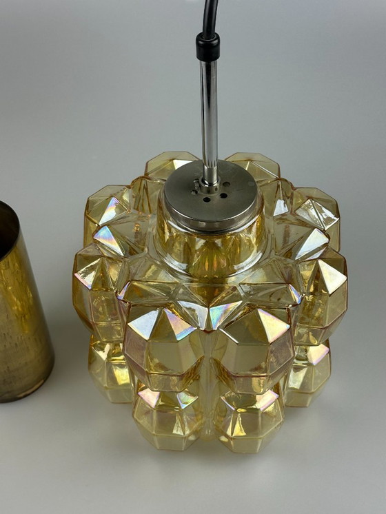 Image 1 of Lampada da soffitto anni '60-'70 Glashütte Limburg Germania vetro e ottone Space Age