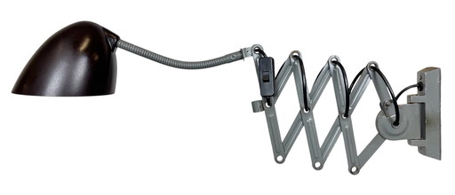 Lámpara de pared industrial gris tipo tijera de Elektroinstala, década de 1960