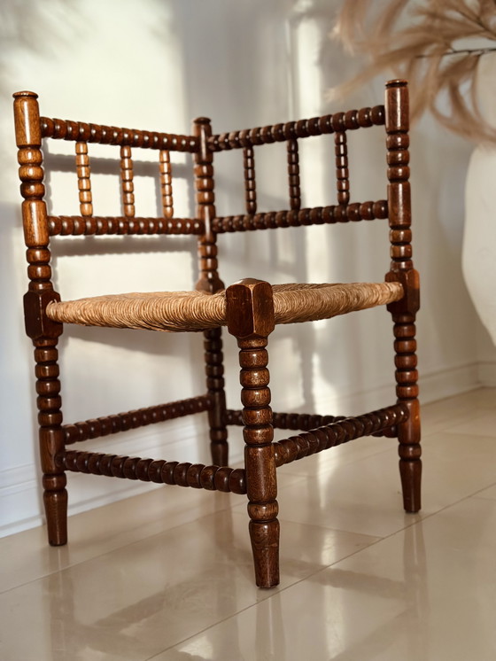 Image 1 of Bobbin hoekstoel rieten zitting eikenhout