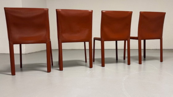 Image 1 of 6 sedie di design italiano Enrico Pellitzoni in pelle color cognac