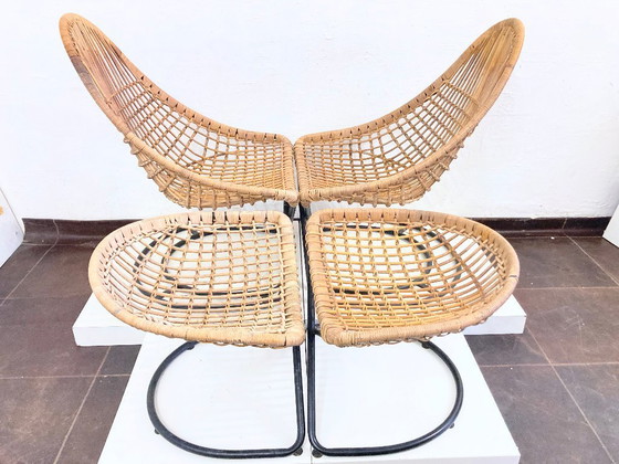 Image 1 of 2 armchairs with stool in rattan 60s design