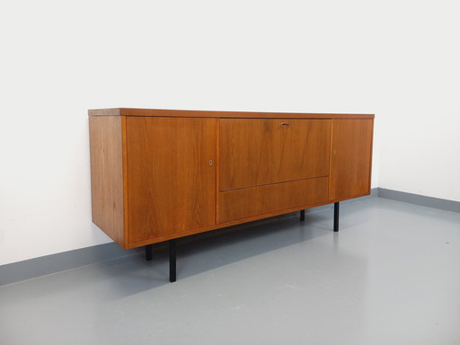 Vintage Scandinavian-style teak and black metal sideboard from the 60s and 70s