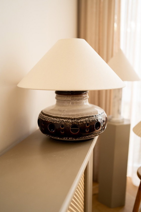 Image 1 of Retro brown table lamp with beige shade