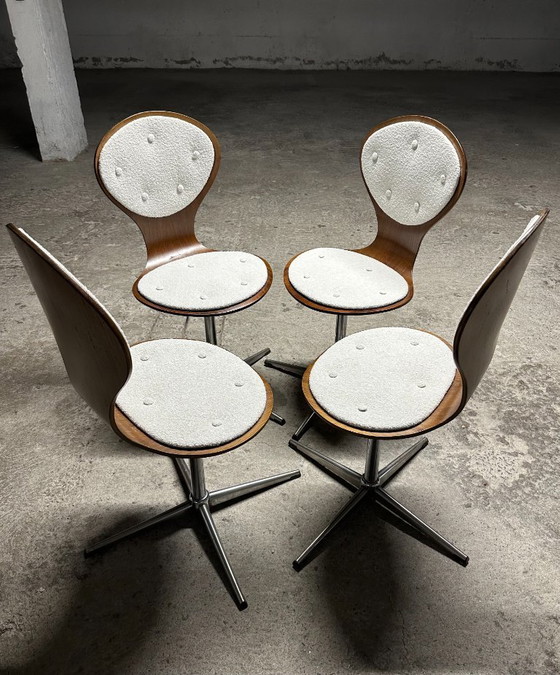 Image 1 of Set di 4 sedie vintage in legno curvato e impiallacciato in palissandro di Elmar Flötotto, Germania 1960