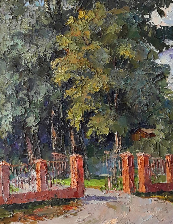Origineel olieverfschilderij Stadsgezicht Zomerschoolpark – Schilderijen & Tekeningen, Canvas (photo 6 of 8)