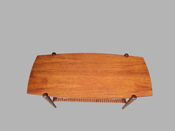 Image 1 of Tavolino da caffè Creafort in teak con piano reversibile e ripiano in rattan, anni '70