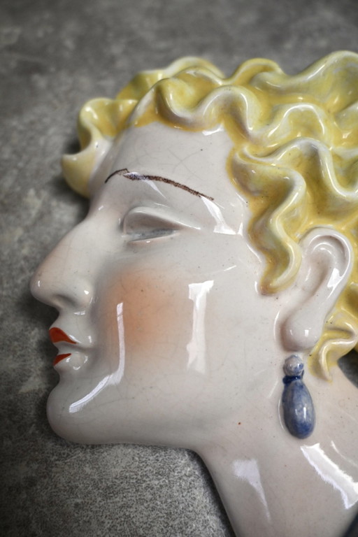 Maschera da parete Art Déco di Max Roesler Anni '30 – wanddecoratie, Ceramic (photo 2 of 7)