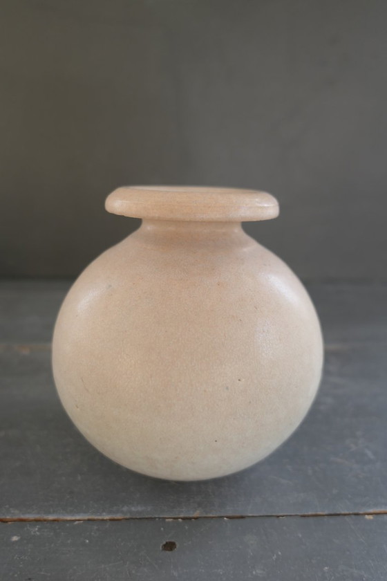 Image 1 of Vintage set of round vases in cream and brown tones