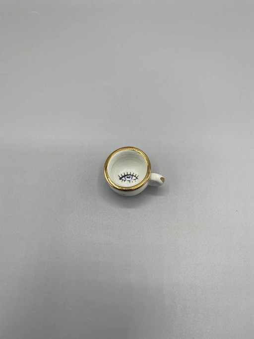 Miniatuur nachtpotje van Limoges-porselein – Verguld "Gelukkig Nieuwjaar", oogje op de bodem – Vintage – decoratieve objecten
