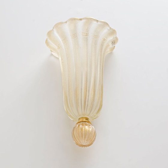 Image 1 of Pair of Murano Glass Wall Sconces with Gold Dust Inclusions