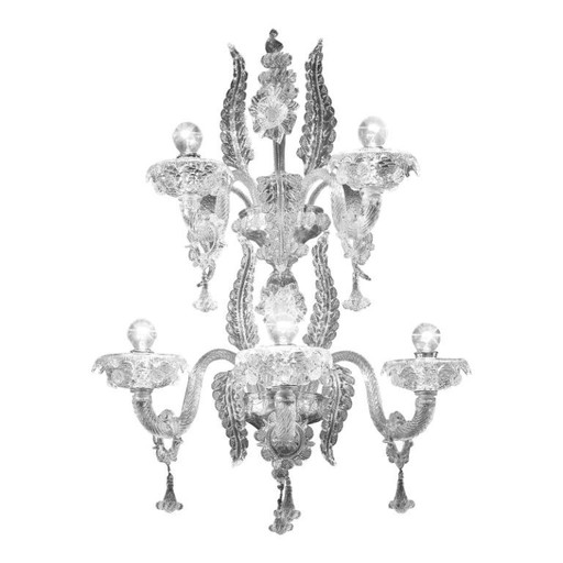 Applique da parete floreale in vetro di Murano trasparente imperiale veneziano
