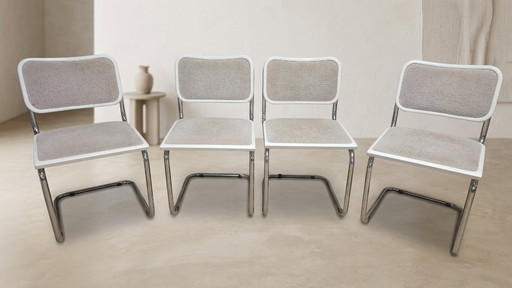 Set of 4 Marcel Breuer Tubular Chairs, Mid Century Modern Bauhaus Chrome Cantilever Dining Chairs, 20th Century