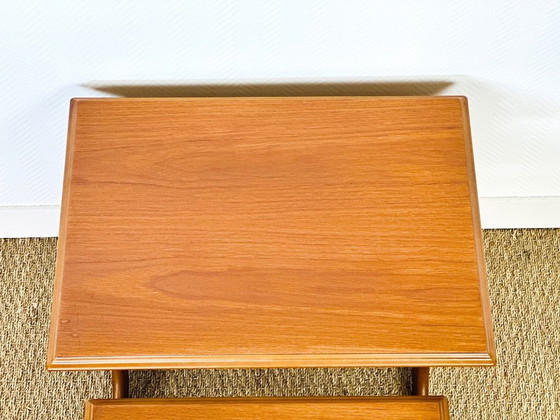 Image 1 of Set van 3 Scandinavische in elkaar passende salontafels van teakhout, 1960