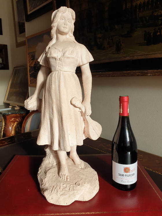 Image 1 of Terracotta sculpture of a mandolin player after 'Mignon' by Joseph Le Guluche, height 57.5 cm