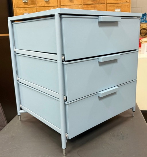 Kartell Mobil Mat with 3 drawers and 4 wheels, color blue, Citterio