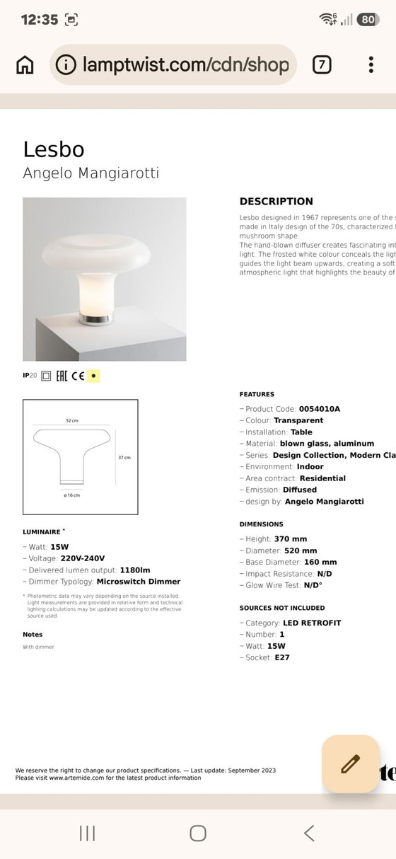 Artemide Lampada da tavolo tipo Lesbo – Lampade da tavolo, Vetro, Alluminio (photo 2 of 8)