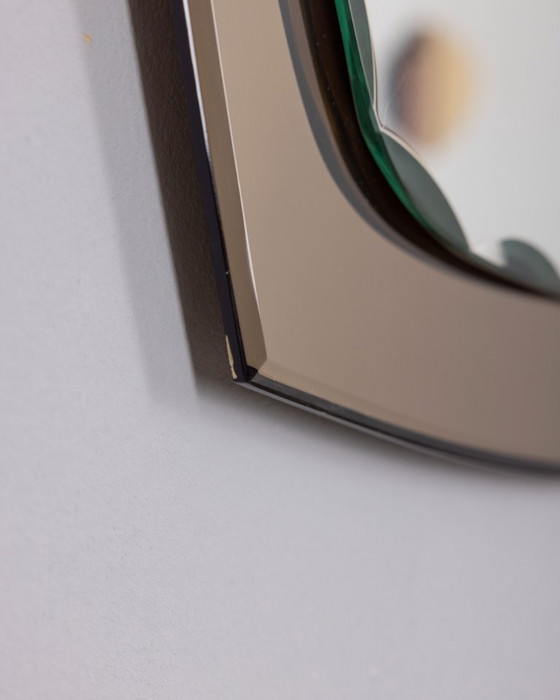 Image 1 of VINTAGE 1960S SMOKED GLASS WALL MIRROR WITH ITALIAN DESIGN SPOTLIGHTS